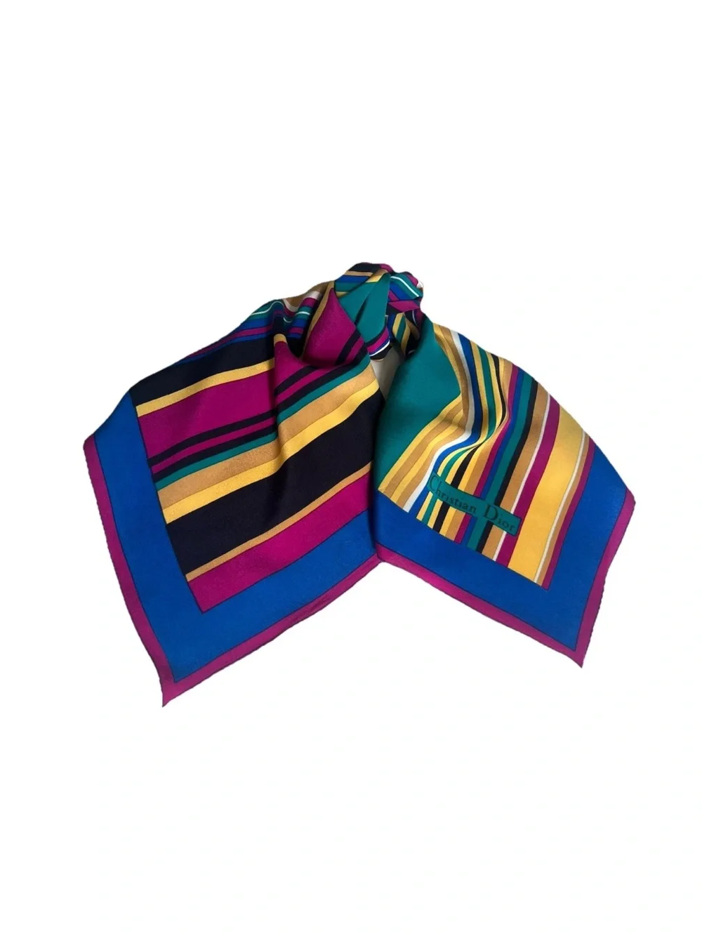 VTG Christian Dior Silk Scarf Women’s Striped Multicolor Square 27” France